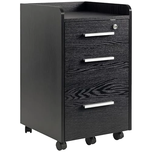 HOMCOM Bürokartei mit 3 Schubladen, 5 Rollen, Bürocontainer mit Schloss und 2 Schlüsseln für Brief/Legal/Format A4, vertikaler Schrank für Studio, 39,2 x 40 x 65,4 cm, Schwarz