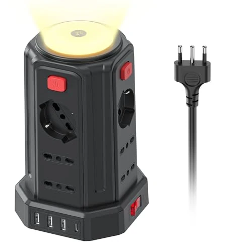 Limited offer: 2M Power Strip with Night Light, 12 Universal Sockets 10/16A ITA and Schuko and 3 USB A+1 USB C Surge Protector with 4 Independent Switches for Office, Home from 45.99 EUR to 36.99 EUR (save 20%)