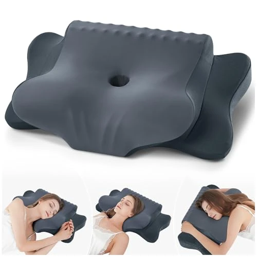 Offerta a tempo: FAIORD Cuscino Cervicale, Cuscino Ergonomico Adatto per chi Dorme su un fianco sulla schiena e a pancia in giù, Cuscino Memory Foam con Federa, 64x39x10/13 cm (Grigio Scuro) - 23% da 25.99 € a 19.99 €
