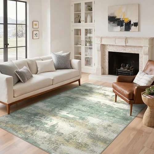 Offerta a tempo: BEIMO Tappeto Salotto Pelo Corto, Moderno Tappeto Camera Da Letto, Tappeti Antiscivolo Lavabile, Tappeti Astratto per Cameretta, Soggiorno, Sala, Scendiletto, Verde Salvia, 120x170cm - 37% da 51.99 € a 32.50 €