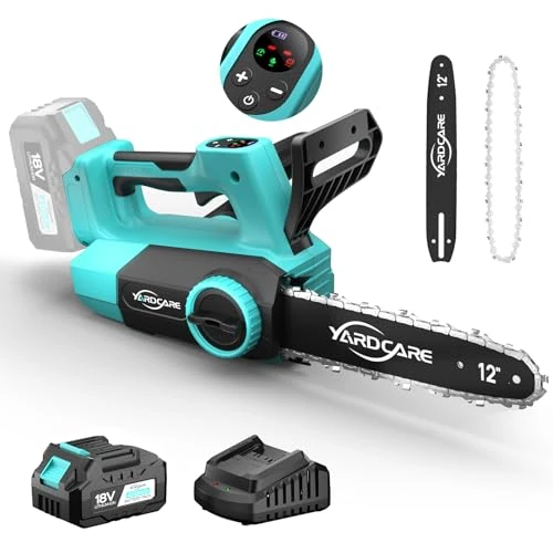 YARDCARE Accukettingzaag 12 inch met led-display en YARDCARE 4 Ah accu, kettingzaag accu met gereedschapsloze kettingspanning, borstelloze elektromotor 15 m/s, automatische oliemachine