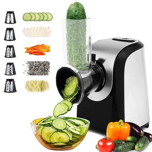 Limited-time offer: COOCHEER Electric Vegetable Slicer, Professional 150 W Vegetable Slicer, Stainless Steel Vegetable Grater, Multi Grater with 5 Cutting Drums for Fruit, Vegetables and Cheese from 63.42 £ to 63.42 £ (save 0.00%)