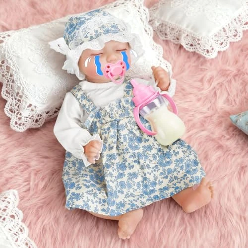 JONRRYIN Reborn Baby with Gravity Sensor, 43 cm Reborn Doll Girl, Realistic Baby Doll that Breathes, Cries and Smiles, Ideal for Children from 3 Years (Blue)