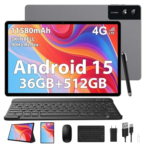 13-calowy tablet z systemem Android 15, 2,2 GHz Octa-Core Gaming Tablety con 4G LTE/5G WiFi, 36GB RAM+512 GB ROM (TF2TB), 2960 x 1840 FHD+, Gemini AI, 11580 mAh, 13MP, 8MP, BT 5.0/GPS, Face ID/Tab z