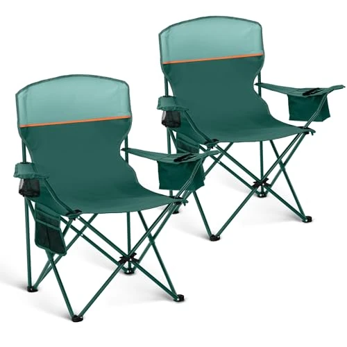 Limited-time offer: HIGH POINT SPORTS Foldable Camping Chair, Set of 2, up to 102 kg, Camping Chair, Folding Chair with Drink Holders, Folding Chair, Camping Fishing Chair, Foldable with Armrests, Outdoor Chair (Green) from 58.56 £ to 58.56 £ (save 0.00%)