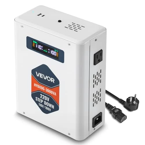 Oferta limitada: VEVOR Convertidor Reductor de Voltaje 3000 VA, Transformador de Potencia 220 V a 110 V de Alta Resistencia con 2 Tomas Corriente Estadounidenses, Salida USB, Pantalla LCD, Protección Temperatura de 86.90 € a 86.90 € (ahorro 0.00%)