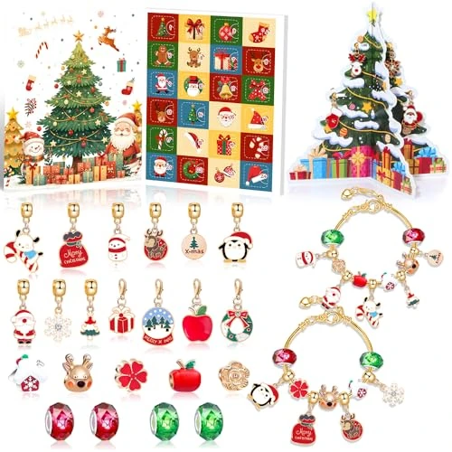 Tijdelijke aanbieding: 24 stuks adventskalender 2025 sieraden meisjes, adventskalender armband kinderen doe-het-zelf adventskalender bedelset voor kerstcadeau voor kinderen van 13.99 EUR naar 13.99 EUR (korting 0%)