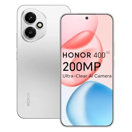 Honor 400 5G Smartphone, 8GO 512GO, Caméra AI Ultra-Claire de 200 Mpixels, 6,55" AMOLED Display 120Hz, Snapdragon 7 Gen 3, 5170mAh, IP65, Dual SIM, NFC, Android 15, sans Chargeur, Argent