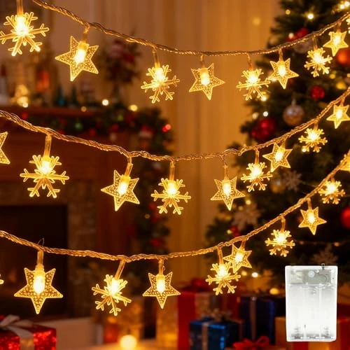 Limitiertes Angebot: Quintrost Schneeflocke Lichterketten Weihnachten Innen, 6M 40 LED Stern Weihnachtsbeleuchtung Außen IP65 Wasserdicht, 2 Modi Lichterkette Weihnachtsdeko für Garten Balkon Hochzeit, Warmweiß von 9.99 EUR auf 5.59 EUR (Spare 44%)