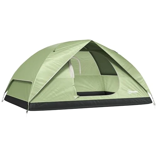 Offerta a tempo: Outsunny Tenda da Campeggio Famigliare per 3 Persone Impermeabile 3000mm Tenda da Trekking a Cupola con Porta di Ricarica, Tasche, Gancio per Lanterna e Borsa da Trasporto Verde - 50% da 63.95 € a 31.97 €