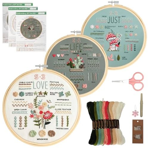 Offerta a tempo: VINATO Kit Ricamo Principianti, Completo con 30 Punti, Telaio Bambù e Guide, Set Ricamo per Hobby Creativi, Pratica e Regalo Ricercato, Starter Kit per Adulti - 19% da 15.99 € a 12.99 €