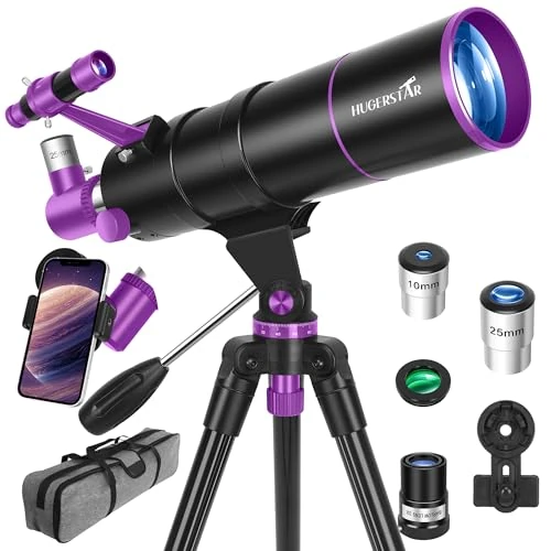 Offerta a tempo: HUGERSTAR Telescopio Astronomico Professionale per Adulti e Bambini, 90/550mm Telescopio Rifrattore Portatile per Principianti con Treppiede Regolabile, Filtro Lunare, Adattatore Telefonico e Borsa - 0.00% da 159.99 € a 159.99 €