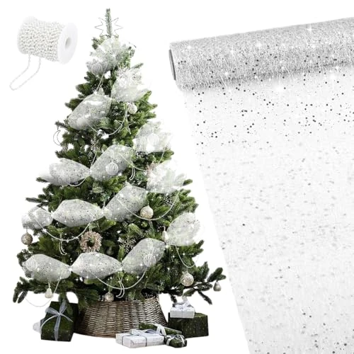 Oferta limitada: Cinta para Arbol de Navidad, Guirnalda Arbol de Navidad Metálicas Brillantes, Guirnalda de Oropel Navideña Decoración, Guirnalda Navideña, Fita Arvore de Natal para Lazo Cinta Grinalda (Plata) de 12.99 EUR a 9.74 EUR (ahorro 25%)