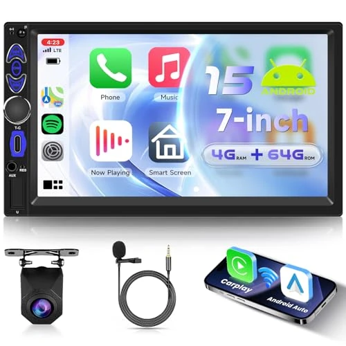 Offerta a tempo: VECHTEL 4G+64G Android 15 Autoradio 2 Din con Carplay Android Auto senza Fili, 7 Pollici HD Schermo Tattile con Bluetooth GPS DSP 4G/Wi-Fi Radio AM/FM/RDS USB/Tipo-C Telecamera - 0.00% da 79.99 € a 79.99 €