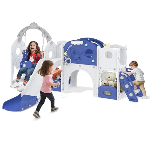 Offre limitée : Froadp Toboggan 9 en 1 pour enfants à partir de 1 an, pour l'intérieur et l'extérieur, toboggan autoportant, en polyéthylène haute densité et polypropylène, avec balançoire, échelle d'escalade, tunnel de 182.99 € à 182.99 € (0.00% de remis