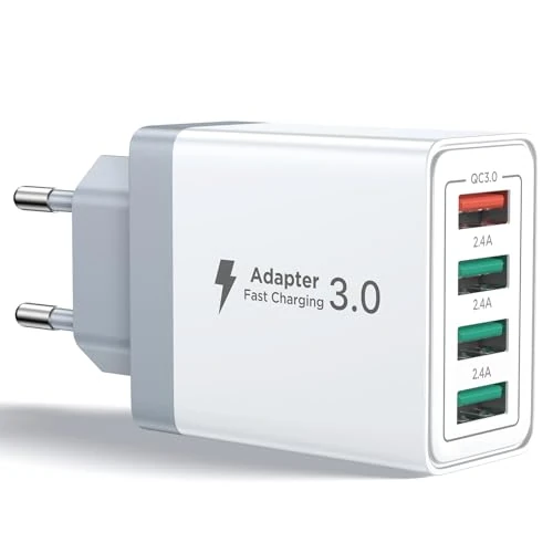 Aioneus USB-Ladegerät, Schnellladebuchse QC 3.0, 40 W, 4 Ports, Netzadapter, USB, Multiple-Ladegerät, Universal-Ladegerät für Telefon, iPhone, iPad, Samsung, Xiaomi, Huawei, Honor, Google