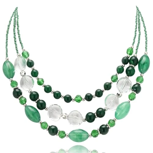 FULU AUTUMN Damen-Halskette mit großen Perlen, mehrreihig, Modeschmuck, Geburtstagsgeschenk für Sie, Kristall Harz, Kein Edelstein