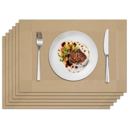 Tijdelijke aanbieding: Privalace Placemats, afwasbaar, geweven, set van 6, antislip, slijtvast, hittebestendig, pvc, afwasbaar, voor vaste keuken (goud) van 18.96 € naar 18.96 € (0.00% korting)