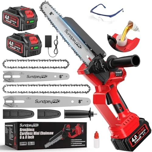 Oferta limitada: SundpeyPRO Mini Motosierra Bateria 8 y 6 Pulgadas, 8000mAh Sierra Electrica Pequeña Sin Escobillas con Lubricador Automático, Ajuste Sin Herramientas, 1180W Minimotosierras Inalámbrica de Mano, Jardin de 56.99 EUR a 56.99 EUR (ahorro 0%)