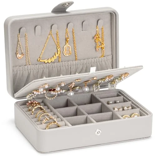 Zeitlich begrenztes Angebot: VINATO Schmuckorganizer als 3-in-1 Schmuckaufbewahrung für Ketten, Ohrringe & Ringe – Schmuckkästchen klein 16,5x12x5,7cm, Geschenkidee und Aufbewahrungslösung, Grau von 33.04 € auf 33.04 € (0.00% Rabatt)