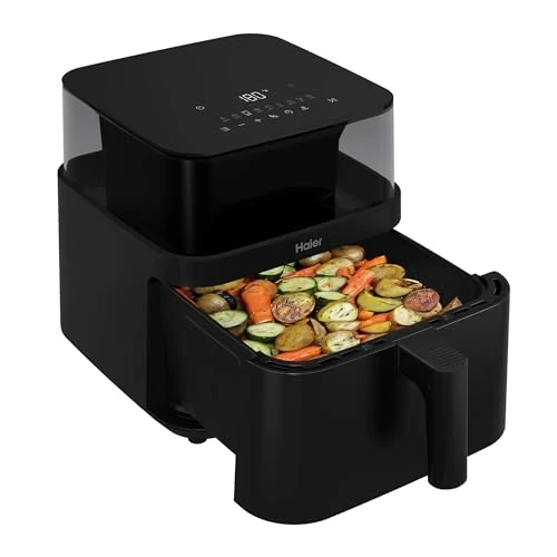 Zeitlich begrenztes Angebot: Haier Heißluftfritteuse 7L mit 360° Glas-Sichtfenster für 6 Portionen I 8 Funktionen: Frittieren, Grillen, Braten, Backen, Dörren, Auftauen I spülmaschinenfest von 129.99 € auf 84.36 € (35% Rabatt)