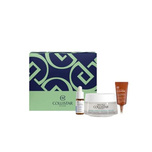 Collistar Attivi Puri Cofanetto Regalo Donna Viso, Acquagel Acido Ialuronico + Ceramidi 50ml, Gocce Collagene + Glicogeno 5ml, Contorno Occhi Acido Ialuronico + Peptidi 5ml, Idratazione e Anti-Età