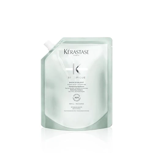 Champú Kérastase para cuero cabelludo graso y puntas maltratadas, baño capilar equilibrante y purificante, Bain Divalent, Spécifique, recarga, 500 ml