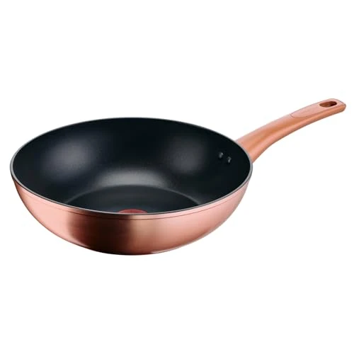 Lagostina Rosé, Antihaft-Wok Ø 28 cm, Titanbeschichtung, Thermo-Signal, genieteter Griff, induktionsgeeignet, Farbe Roségold