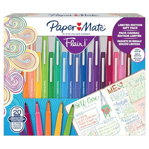 Paper Mate Set de regalo de rotuladores de fieltro Flair | Rotuladores de punta mediana (0,7 mm) | Colores surtidos | Para colorear anotar y mucho más | 20 unidades