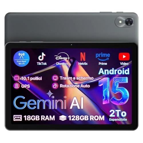 OYEFIT Android 15 Tablet 10,1 Zoll, 18 (6 + 12) GB + 128 GB + 2 TB, erweiterbare 2025-Tablets mit Geschwindigkeit 2,0 GHz, 1280 x 800 HD IPS, FM-Radio, 5000 mAh, WiFi6, GPS, Bluetooth, Reisegeschenk