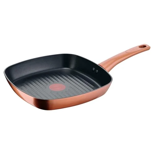 Lagostina Rosé, Antihaft-Grill, Ø 26 x 26 cm, Titanbeschichtung, Thermo-Signal, genieteter Griff, induktionsgeeignet, Farbe Roségold