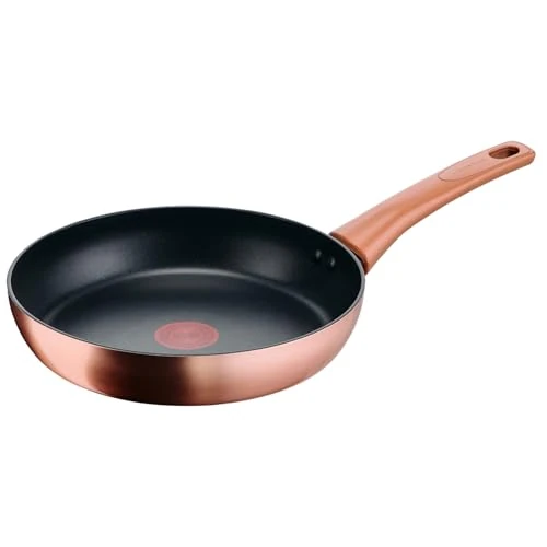 Lagostina Rosé - Sartén antiadherente de 24 cm de diámetro, revestimiento de titanio, indicador de calor Thermo-Signal, mango remachado, compatible con inducción, color oro rosa