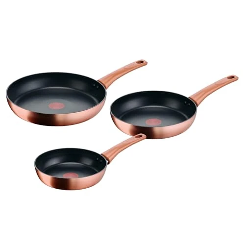 Lagostina Rosé Set of 3 Non-Stick Frying Pans Diameter 20/24/28 cm, Titanium Coating, Thermo-Signal Heat Indicator, Riveted Handle, Induction Compatible, Rose Gold