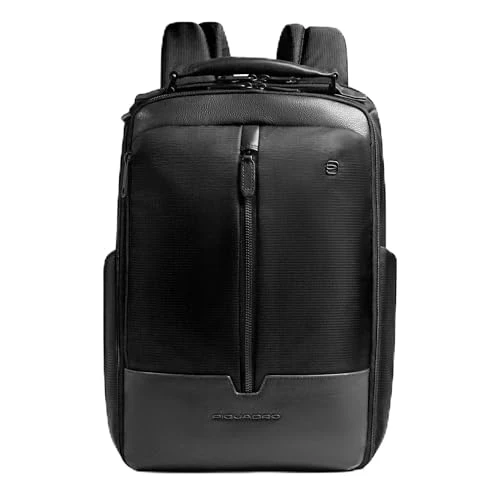 Piquadro Mochila viaje en tejido reciclado para portátil Hombre cuero y tejido negro
