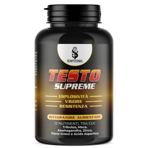 SEMPITERNAL® Testo Booster Uomo Forte Massa, 60 Capsule, Integratore Pre Workout con Tribulus Terrestris, Maca, Ashwagandha, Zinco e Vitamine.