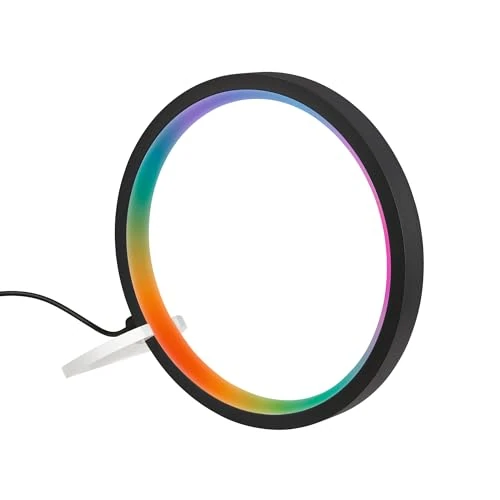 BRILONER - Lampe de table LED avec télécommande, à intensité variable, RGBIC, capteur de musique, minuterie, anneau lumineux, chevet, salon à poser, 20x20 cm, noir