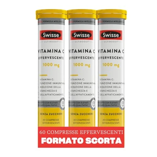Offerta a tempo: Swisse Vitamina C Effervescente - Integratore Vitamina C 1000 mg, Supporta il Sistema Immunitario e Riduce Stanchezza, Senza Zuccheri, Gusto Arancia, 60 Compresse Effervescenti - 41% da 29.70 € a 17.54 €