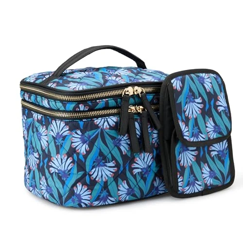 Limited-time offer: Amazon Essentials Women's Quilted Makeup Bag with Brush Storage, Blue Floral, One Size from $12.85 to $8.10 (save 37%)