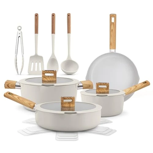 Limited-time offer: NutriChef Ceramic Pots and Pans Set Non Stick 14 Piece – Induction Hob Cookware Set with Glass Lids, Even Heat Distribution, White from 69.99 £ to 69.99 £ (save 0.00%)