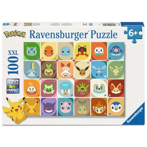 Tijdelijke aanbieding: Ravensburger kinderpuzzel - 12004320 Pokémon-gezichten - puzzel voor kinderen vanaf 6 jaar, met 100 stukjes in XXL-formaat van 13.99 € naar 9.75 € (30% korting)