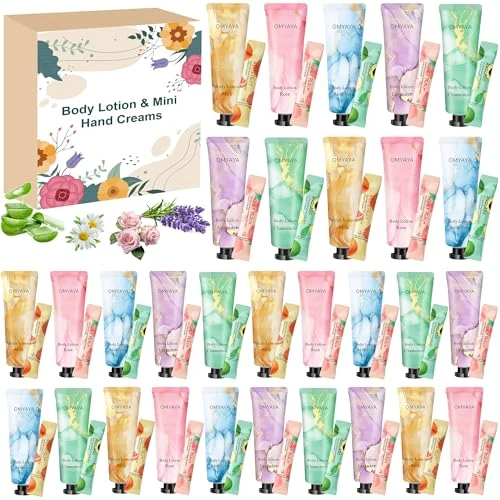 Offre limitee: Coffrets cadeaux de lotions pour le corps pour femmes, 60 crèmes hydratantes format voyage et mini crèmes pour les mains, soin hydratant pour peaux sèches, cadeau de Noël ou attention particulière de 12.99 EUR a 9.99 EUR (economie 23%)