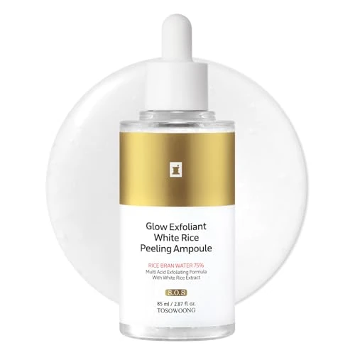 Zeitlich begrenztes Angebot: TOSOWOONG White Rice Peeling Ampoule, 75% Weisser Reis Extrakt, Sanfter Exfoliant, Gesicht/Körper Peeling, Porenpflege, Kojisäure, Niacinamid bei Verfärbungen, K-Beauty, 85ml / 2.87 fl. oz. von 27.51 € auf 27.51 € (0.00% Rabat