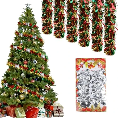 Limitiertes Angebot: Lametta Girlande Weihnachtsgirlande, 6 Stück x 2M Lametta Weihnachtsbaum und 12 Schleifen, Metallic Garland Glitzernde Tannengirlande Dekoration Für Weihnachten, Hochzeiten, Urlaubsfeiern Dekoration von 7.99 EUR auf 3.99 EUR (Spare 50%)