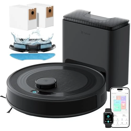 Lefant M2 Plus Robot Vacuum Cleaner 6000Pa with Automatic Dust-Draining Station, Laser Navigation with Mapping, Obstacle Avoidance PSD, 140 Mins, Ideal for Pet Hair