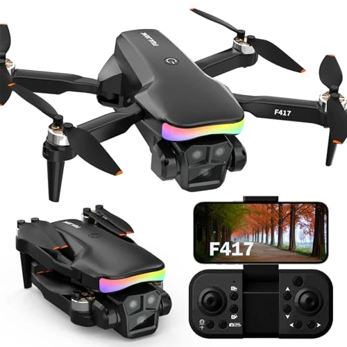 Fakjank Drone with 1080P Camera RGB LED Light,Electric Adjustable Lens,Mini Drone Quadcopter for Adults Beginners,Optical Flow Positioning Altitude Hold Headless Mode One Key Take Off/Land,3 Speeds