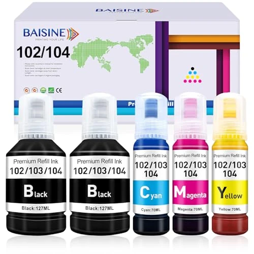 Offerta a tempo: BAISINE 104 Inchiostro Compatibile con Epson 104 102 Inchiostro multipack per Epson Ecotank ET-2870 ET-2862 ET-2851 ET-4800 ET-2850 ET-15000 ET-1810 ET-2710 ET-2720 ET-2810 ET-2820 ET-2860 ET-3850 - 0.00% da 19.99 € a 19.99 €