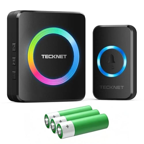 Tijdelijke aanbieding: TECKNET Draadloze bel, werkt op batterijen, mini-draadloze deurbel, 400 m, IP65 waterdicht, voor buiten, 5 volumeniveaus, huisdeurbel, en 60 melodieën, met RGB-weergave van 18.99 € naar 18.99 € (0.00% korting)