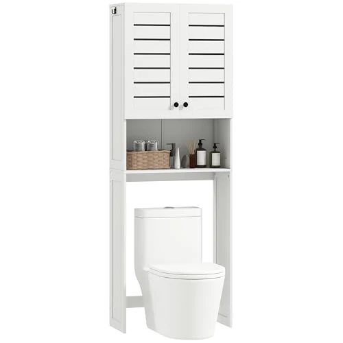 Offerta a tempo: HOMCOM Mobile Sopra WC con Armadietto a 2 Ante e Ripiano Aperto, Mobile Bagno in MDF, Scaffale Sopra WC, 67x31.5x190 cm, Bianco - 15% da 67.95 € a 57.66 €