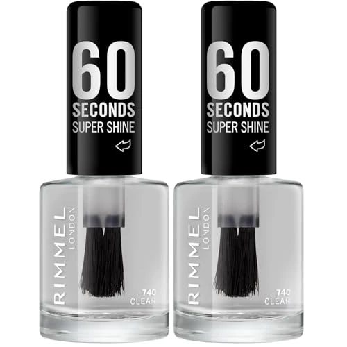Offerta a tempo: Rimmel London Smalto Unghie 60 Seconds Super Shine - Asciugatura Rapida e Lunga Durata - 740 Clear (Trasparente) - 8 ml (Confezione da 2) - 69% da 11.00 € a 3.40 €