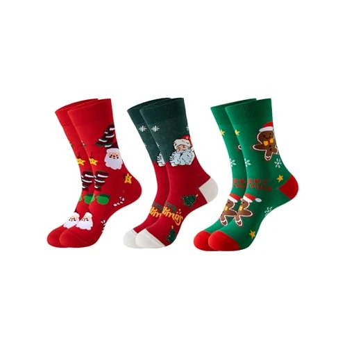 Bresdk Calcetines Navidad Mujer 3 Pares Calcetines de Algodón Ugly Christmas Socks Meias Natal Divertidos para Familia